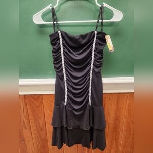 XOXO Strapless Ruched Black Dress Y2K Polka Dot Small Deadstock Fairy grunge